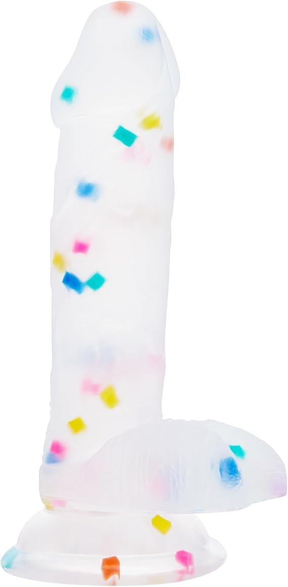 5.9 Inch Small Confetti Clear Silicone Dildo with Flared Suction Cup Base for Hands-Free Play