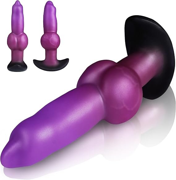 Kaiyudy 7.8-Inch Large Fantasy Knot Plug with T-Base – Purple Black Silicone