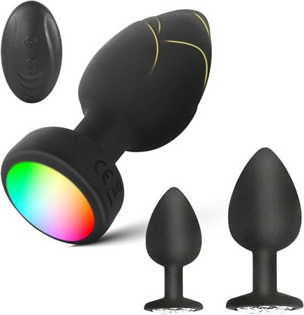 3-Piece Beginner Anal Plug Training Kit with Remote Control & LED Base
