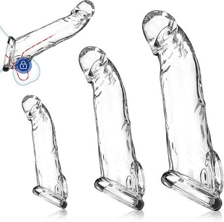 3 Sizes Reusable Penis Sleeve with Cock Ring 
