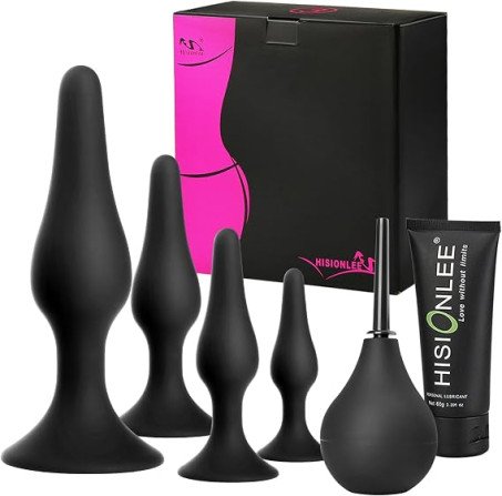Silicone Anal Plug Kit with Suction Base & Enema - 4-Piece Set