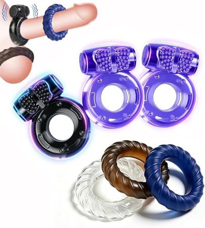 6 Pcs Vibrating Cock Ring Set Waterproof Penis Ring Sleeve Silicone