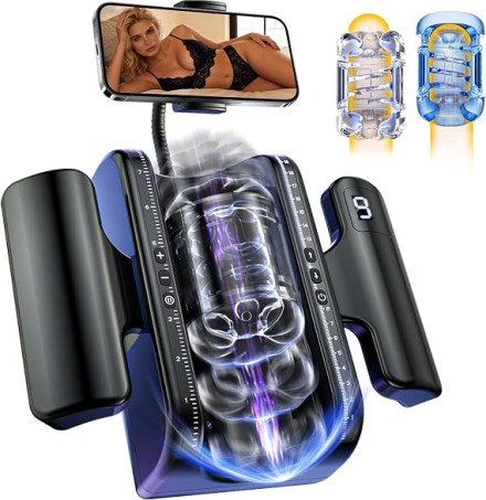 20cm Adjustable Stroke Male Masturbator with Dual Sleeves & Phone Holder