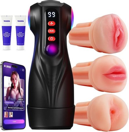 AI-Powered Interactive Male Masturbator with 3 Replaceable Sleeves